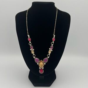 Oriflame Gold-Tone Multi-Color Teardrop Crystal Fashion Necklace